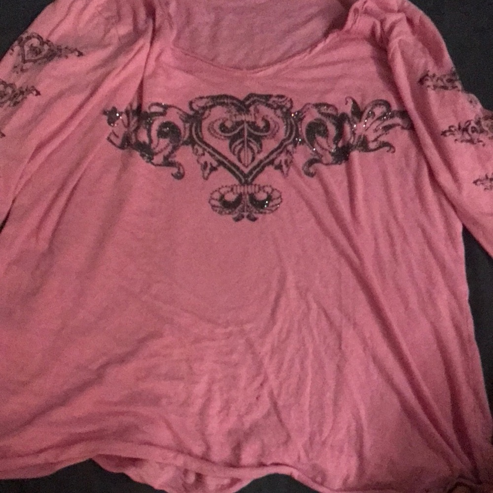 pink long sleeve w/ pretty rhinestone design and on sleeves